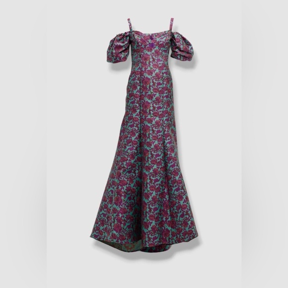 $1492 Zac Posen Women's Purple Floral Jacquard Cold Shoulder Gown - Picture 4 of 8